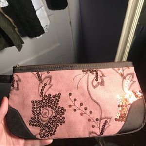 Pink & brown flower pattern makeup bag
